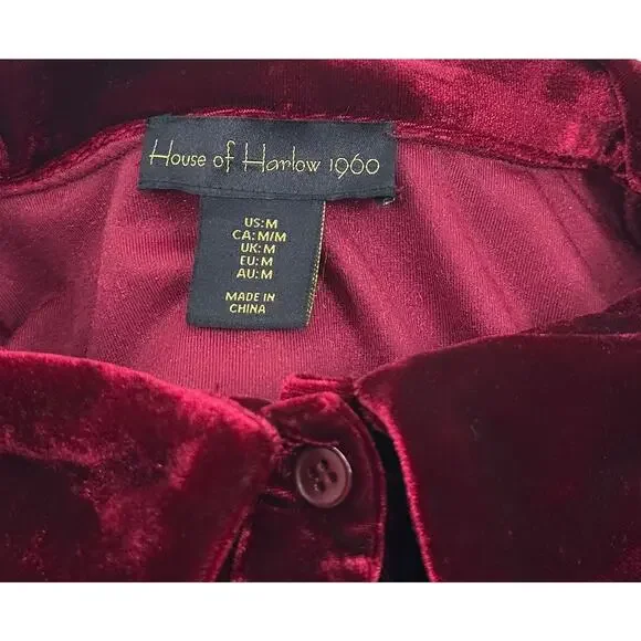 House of Harlow 1960 Red Velvet Ruched Button Front Dress Size Medium - Picture 6 of 8